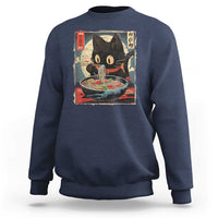 Funny Black Cat Eating Ramen Noodle Graphic Sweatshirt Japanese Kawaii Anime Gifts - Wonder Print Shop