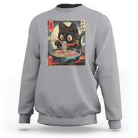 Funny Black Cat Eating Ramen Noodle Graphic Sweatshirt Japanese Kawaii Anime Gifts - Wonder Print Shop