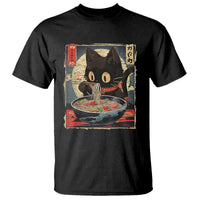 Funny Black Cat Eating Ramen Noodle Graphic T Shirt Japanese Kawaii Anime Gifts - Wonder Print Shop