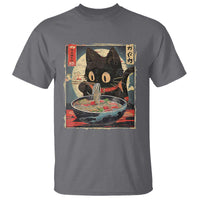 Funny Black Cat Eating Ramen Noodle Graphic T Shirt Japanese Kawaii Anime Gifts - Wonder Print Shop