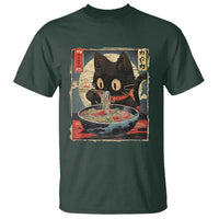Funny Black Cat Eating Ramen Noodle Graphic T Shirt Japanese Kawaii Anime Gifts - Wonder Print Shop