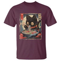 Funny Black Cat Eating Ramen Noodle Graphic T Shirt Japanese Kawaii Anime Gifts - Wonder Print Shop