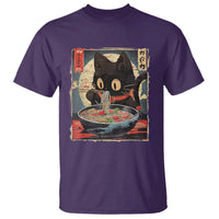 Funny Black Cat Eating Ramen Noodle Graphic T Shirt Japanese Kawaii Anime Gifts - Wonder Print Shop