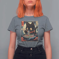 Funny Black Cat Eating Ramen Noodle Graphic T Shirt For Women Japanese Kawaii Anime Gifts - Wonder Print Shop