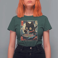 Funny Black Cat Eating Ramen Noodle Graphic T Shirt For Women Japanese Kawaii Anime Gifts - Wonder Print Shop