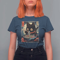 Funny Black Cat Eating Ramen Noodle Graphic T Shirt For Women Japanese Kawaii Anime Gifts - Wonder Print Shop