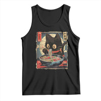 Funny Black Cat Eating Ramen Noodle Graphic Tank Top Japanese Kawaii Anime Gifts - Wonder Print Shop