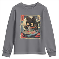 Funny Black Cat Eating Ramen Noodle Graphic Youth Sweatshirt Japanese Kawaii Anime Gifts - Wonder Print Shop