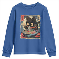 Funny Black Cat Eating Ramen Noodle Graphic Youth Sweatshirt Japanese Kawaii Anime Gifts - Wonder Print Shop