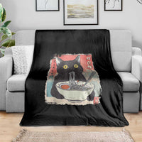 Funny Black Cat Eating Ramen Noodle Graphic Throw Blanket Japanese Anime Manga Kawaii Cats - Wonder Print Shop
