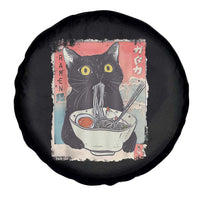 Funny Black Cat Eating Ramen Noodle Graphic Spare Tire Cover Japanese Anime Manga Kawaii Cats - Wonder Print Shop