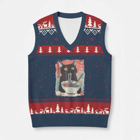 Funny Black Cat Eating Ramen Noodle Graphic V-Neck Knit Sweater Vest Japanese Anime Manga Kawaii Cats - Wonder Print Shop