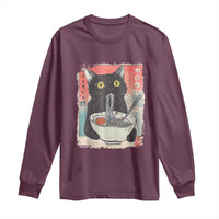 Funny Black Cat Eating Ramen Noodle Graphic Long Sleeve Shirt Japanese Anime Manga Kawaii Cats - Wonder Print Shop