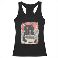 Funny Black Cat Eating Ramen Noodle Graphic Racerback Tank Top Japanese Anime Manga Kawaii Cats - Wonder Print Shop