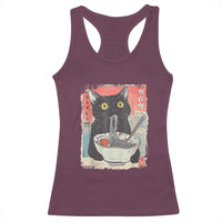 Funny Black Cat Eating Ramen Noodle Graphic Racerback Tank Top Japanese Anime Manga Kawaii Cats - Wonder Print Shop
