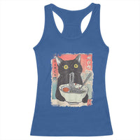 Funny Black Cat Eating Ramen Noodle Graphic Racerback Tank Top Japanese Anime Manga Kawaii Cats - Wonder Print Shop