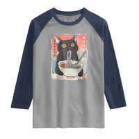 Funny Black Cat Eating Ramen Noodle Graphic Raglan Shirt Japanese Anime Manga Kawaii Cats - Wonder Print Shop