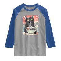 Funny Black Cat Eating Ramen Noodle Graphic Raglan Shirt Japanese Anime Manga Kawaii Cats - Wonder Print Shop