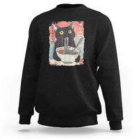 Funny Black Cat Eating Ramen Noodle Graphic Sweatshirt Japanese Anime Manga Kawaii Cats - Wonder Print Shop