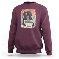 Funny Black Cat Eating Ramen Noodle Graphic Sweatshirt Japanese Anime Manga Kawaii Cats - Wonder Print Shop