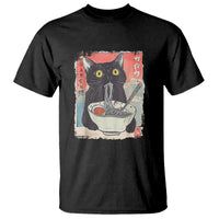 Funny Black Cat Eating Ramen Noodle Graphic T Shirt Japanese Anime Manga Kawaii Cats - Wonder Print Shop