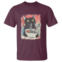 Funny Black Cat Eating Ramen Noodle Graphic T Shirt Japanese Anime Manga Kawaii Cats - Wonder Print Shop