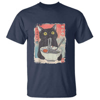 Funny Black Cat Eating Ramen Noodle Graphic T Shirt Japanese Anime Manga Kawaii Cats - Wonder Print Shop