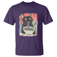 Funny Black Cat Eating Ramen Noodle Graphic T Shirt Japanese Anime Manga Kawaii Cats - Wonder Print Shop