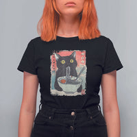 Funny Black Cat Eating Ramen Noodle Graphic T Shirt For Women Japanese Anime Manga Kawaii Cats - Wonder Print Shop