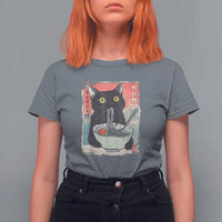 Funny Black Cat Eating Ramen Noodle Graphic T Shirt For Women Japanese Anime Manga Kawaii Cats - Wonder Print Shop