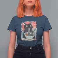 Funny Black Cat Eating Ramen Noodle Graphic T Shirt For Women Japanese Anime Manga Kawaii Cats - Wonder Print Shop