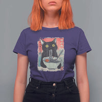 Funny Black Cat Eating Ramen Noodle Graphic T Shirt For Women Japanese Anime Manga Kawaii Cats - Wonder Print Shop