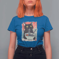 Funny Black Cat Eating Ramen Noodle Graphic T Shirt For Women Japanese Anime Manga Kawaii Cats - Wonder Print Shop