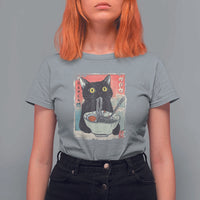 Funny Black Cat Eating Ramen Noodle Graphic T Shirt For Women Japanese Anime Manga Kawaii Cats - Wonder Print Shop