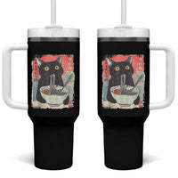 Funny Black Cat Eating Ramen Noodle Graphic Tumbler With Handle Japanese Anime Manga Kawaii Cats - Wonder Print Shop