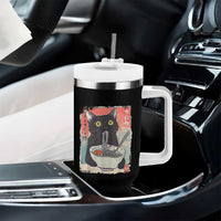 Funny Black Cat Eating Ramen Noodle Graphic Tumbler With Handle Japanese Anime Manga Kawaii Cats - Wonder Print Shop
