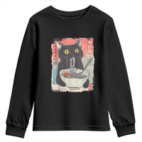 Funny Black Cat Eating Ramen Noodle Graphic Youth Sweatshirt Japanese Anime Manga Kawaii Cats - Wonder Print Shop