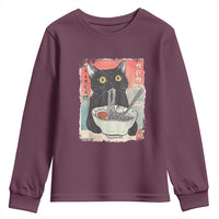 Funny Black Cat Eating Ramen Noodle Graphic Youth Sweatshirt Japanese Anime Manga Kawaii Cats - Wonder Print Shop
