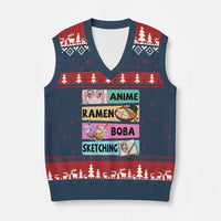 Anime Ramen Boba Sketching V-Neck Knit Sweater Vest Kawaii Otaku Manga Lover Japanese Pop Culture - Wonder Print Shop