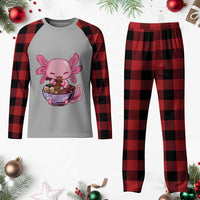 Kawaii Axolotl Eating Ramen Plaid Pajama Set Japanese Noodles Lover Anime Otaku Manga - Wonder Print Shop