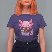 Kawaii Axolotl Eating Ramen T Shirt For Women Japanese Noodles Lover Anime Otaku Manga
