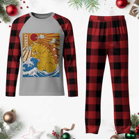 Funny Cat Japanese Anime Kawaii Plaid Pajama Set Catzilla Meme Retro Vintage Graphic - Wonder Print Shop