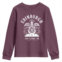 Edinburgh Scotland UK Est 1130 Youth Sweatshirt Royal Coat of Arms In Defens Historic Crest Graphic