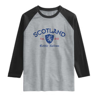 Scotland Celtic Nation Est 843 Raglan Shirt Lion Rampant Shield Patriotic Scottish Heritage