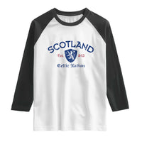 Scotland Celtic Nation Est 843 Raglan Shirt Lion Rampant Shield Patriotic Scottish Heritage