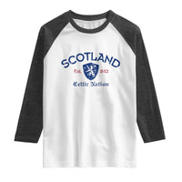 Scotland Celtic Nation Est 843 Raglan Shirt Lion Rampant Shield Patriotic Scottish Heritage