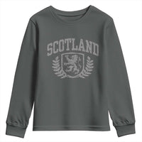Scotland Lion Rampant Distressed Crest Youth Sweatshirt Scottish Heritage Monochrome Laurel Wreath Vintage Graphic
