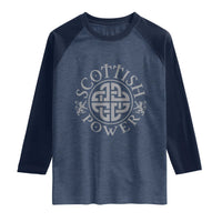 Scottish Power Celtic Knotwork Shield Emblem Raglan Shirt Traditional Tribal Heritage Scottish Pride