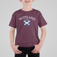 Scotland Football Distressed Shield Saltire Flag T Shirt For Kid Game Day Sports Soccer Fans