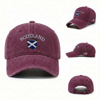 Scotland Football Distressed Shield Saltire Flag Washed Cotton Baseball Cap Game Day Sports Soccer Fans